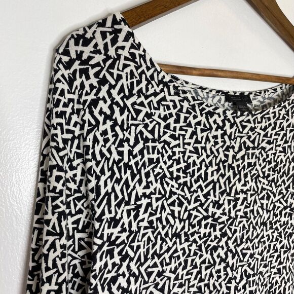 J Jill L Wearever Black & White Line Print Midi Dress Casual Modern Comfort - Picture 4 of 12